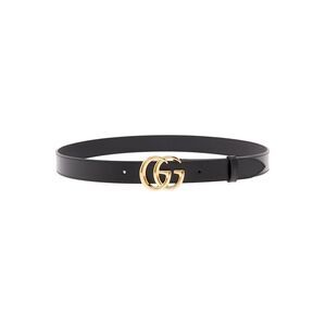 Gucci Men Gucci Man's Black Leather Belt With Gg Golden Metal Buckle